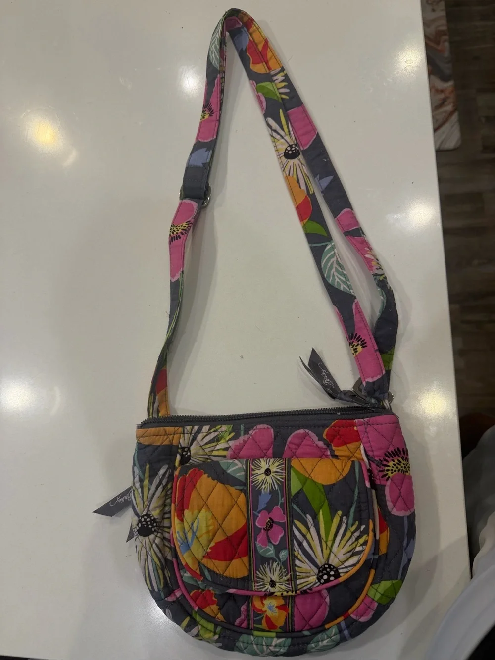 Vera Bradley Floral Quilted Crossbody - Pink Multi on Gray
